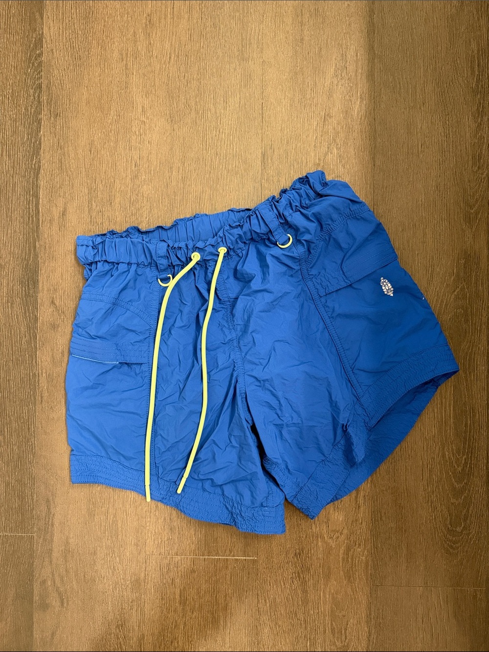 Free People Movement Royal Blue Athletic Shorts with Lime Green Drawstring